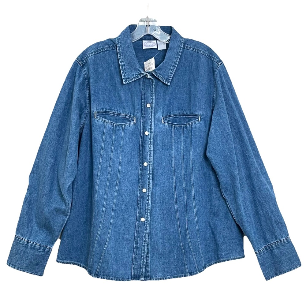 Vtg 90s Carolina Blues Womens Denim Shirt 18/20W Blue Long Sleeve Pearl Snap NWT